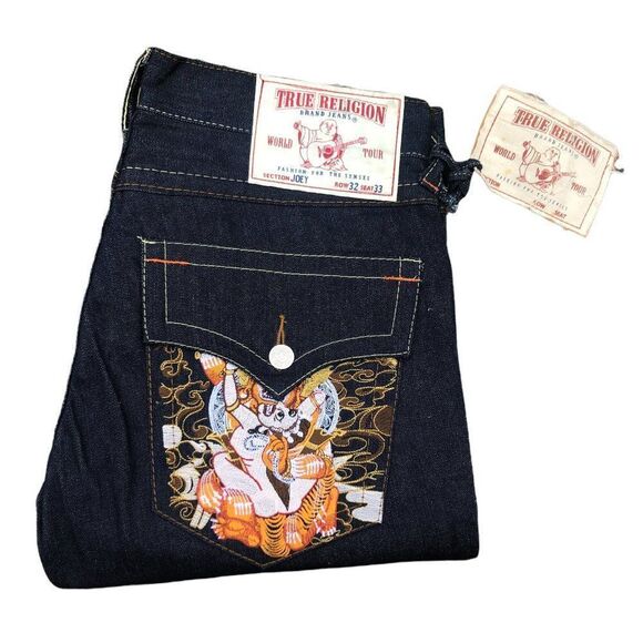 Brand New Vintage True Religion Embroidered Jeans Size 32 JOEY Blue - Picture 1 of 12